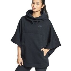 Nike‎ Tech Poncho Pullover Womens XS Scuba Black Hooded Oversize Activewear